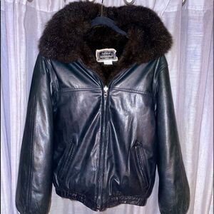 GORGEOUS Sylvie Schimmel Reversible Leather Shearling Bomber Coat